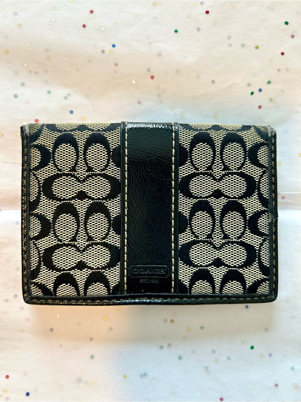 Coach Black and Cream Signature Card Case Wallet